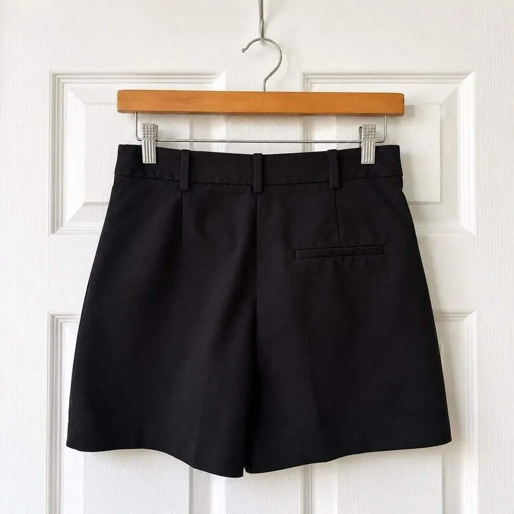 ZARA Women’s Black Bermuda Shorts M High Rise Button Front Pockets Solid